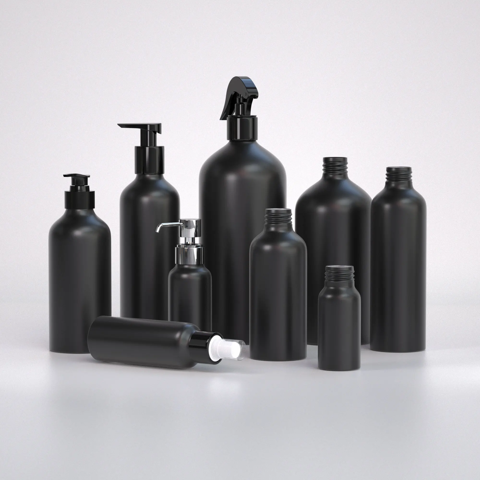 100ml 150ml 200ml 250ml preço de atacado garrafas de alumínio para cosméticos ou óleo de loção metal preto fosco