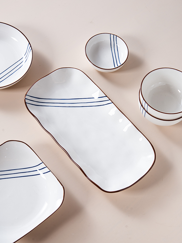 Nordic Ceramic Dinnerware Set Bowl Sauce Dish Plate Soup Spoon Gold Plating Dumpling Dish Porcelain Dinner Sets Tableware Sets