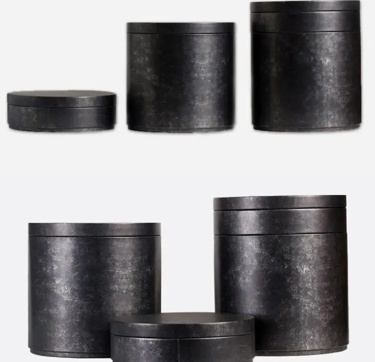 Kotak kaleng teh desain klasik lapisan ganda, wadah logam kosong bulat dapat ditumpuk Retro abu-abu kotak besi tumpuk