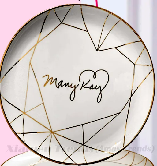 All'ingrosso anello di ceramica gioielli gingillo piatto vassoio con stampo personalizzato logo stampa bianco nero marmo forma rotonda
