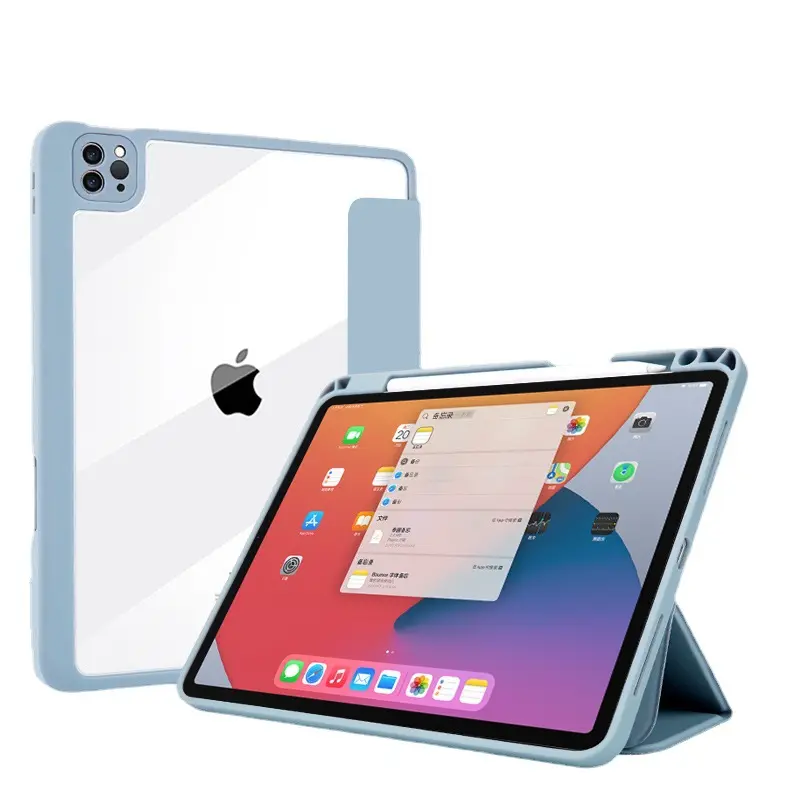 Deri üç katlı standı kapak için iPad Pro 11 kılıf 12.9 ile kalemlik manyetik Tablet iPad kılıfı Pro 12.9 2021 kılıf