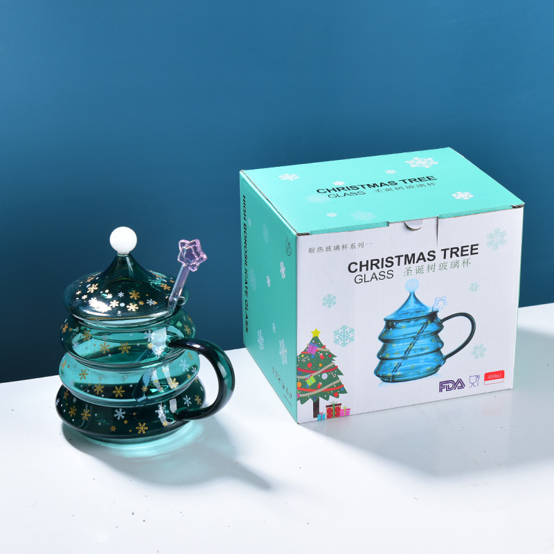 Milk Water Heat-resistant Creative Christmas Tree Print Glass Cup Wholesale Coffee Wishing Mug