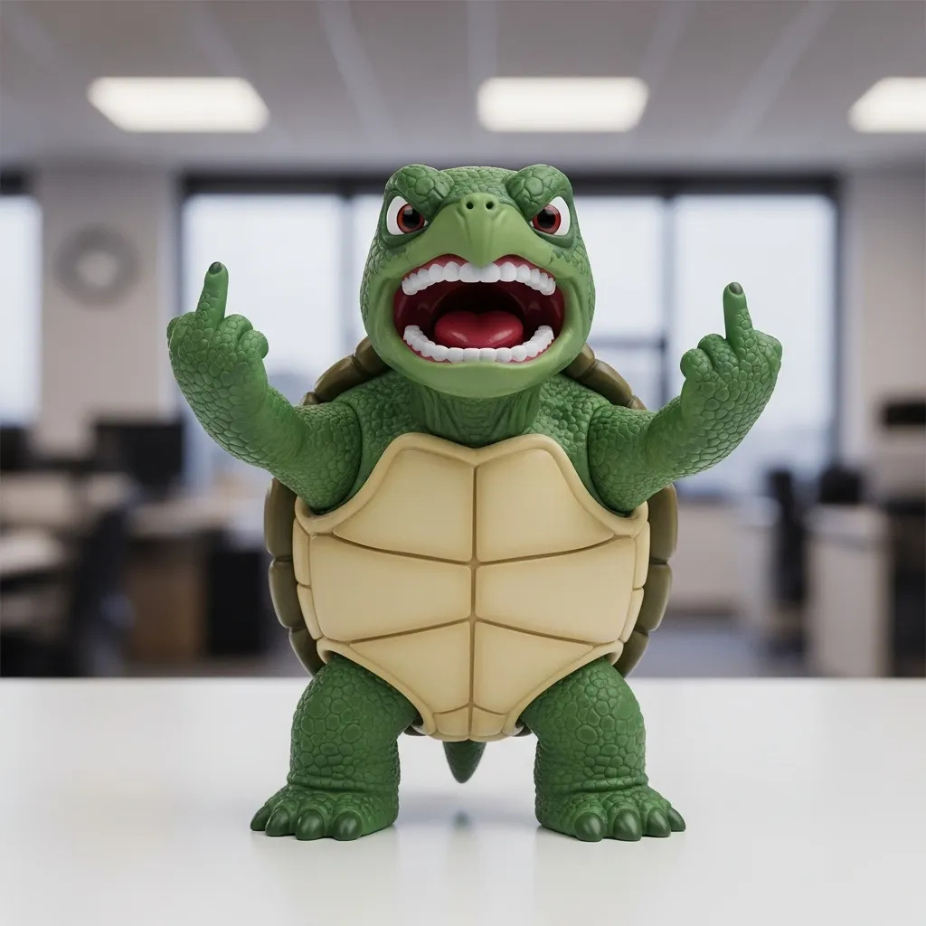 Tortuga enojada con el dedo medio