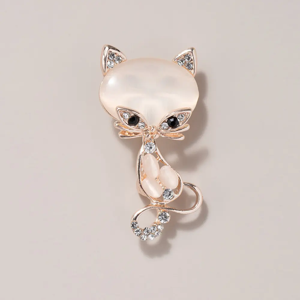 Broche de zorro de aleación de diamantes de imitación de ojo de gato a la moda Pin en el vestido broches de cristal accesorios de joyería para mujer