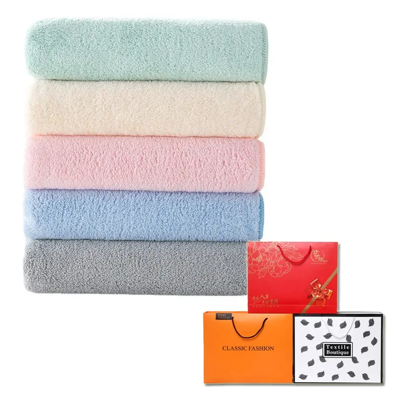 Conjunto de toalhas de banho com logotipo personalizado de microfibra coral veludo estampado por atacado