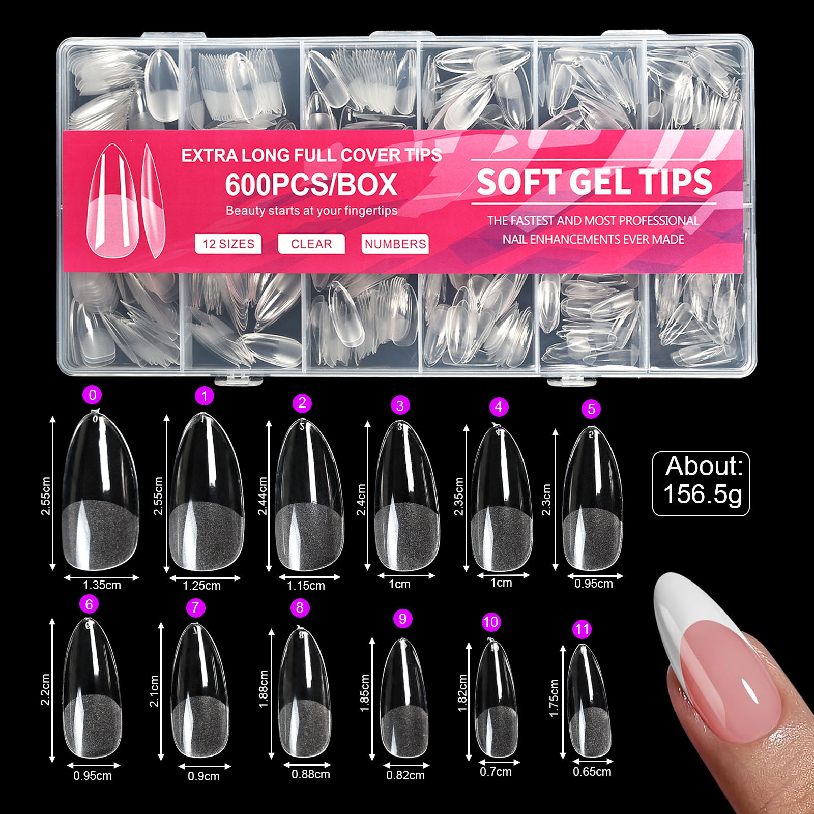 Free of carving and polishing semi-matte nail tips 600pcs01#