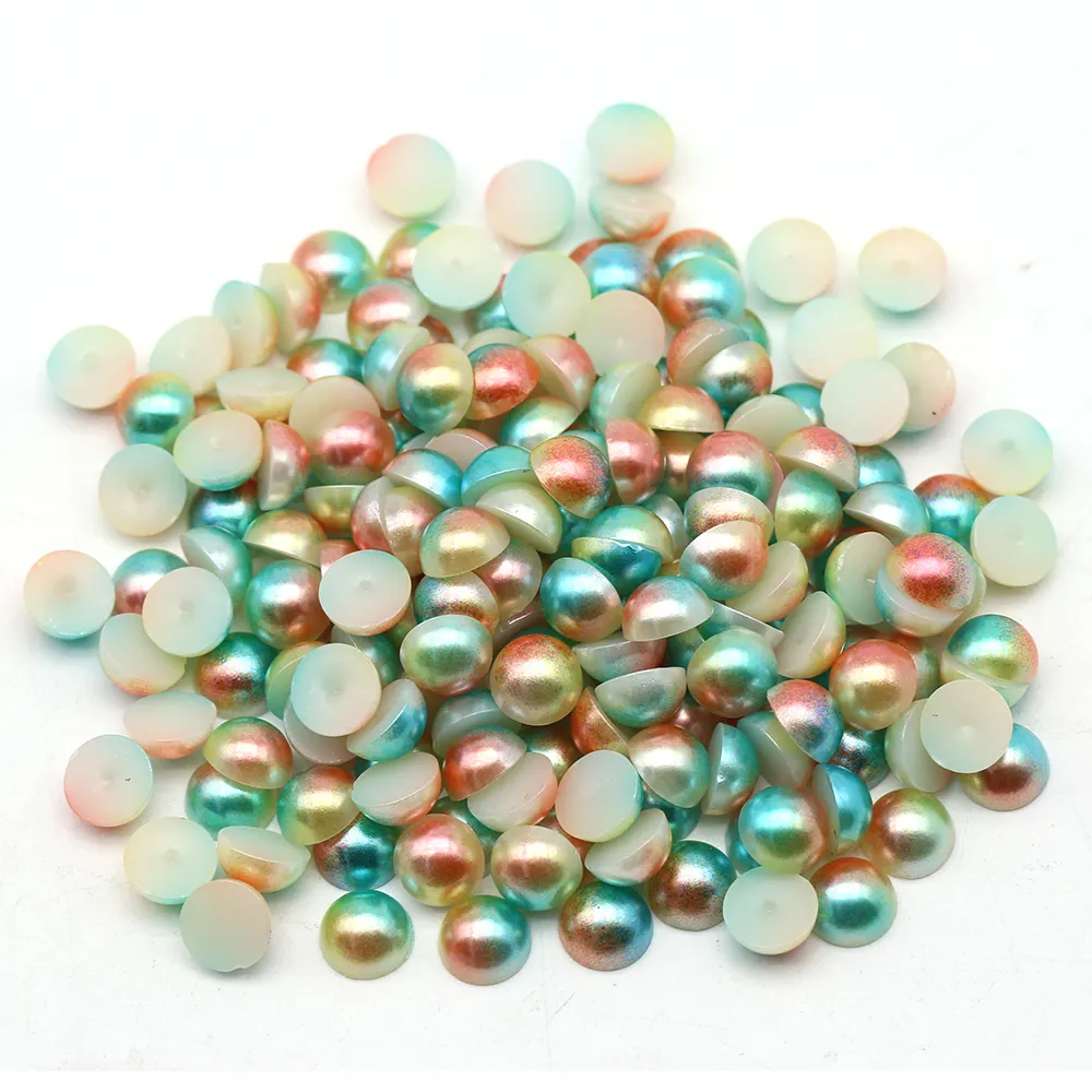 3-16mm Apple Green Pink Rainbow Color Crystal Strass Stone Loose Abs Hlaf Round Pearl For Carfts
