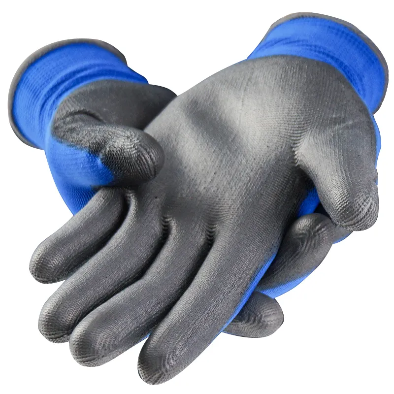 ถุงมือสำหรับงานอุตสาหกรรมถุงมือสำหรับงานก่อสร้างงานเคลือบหนัง PU สีดำ