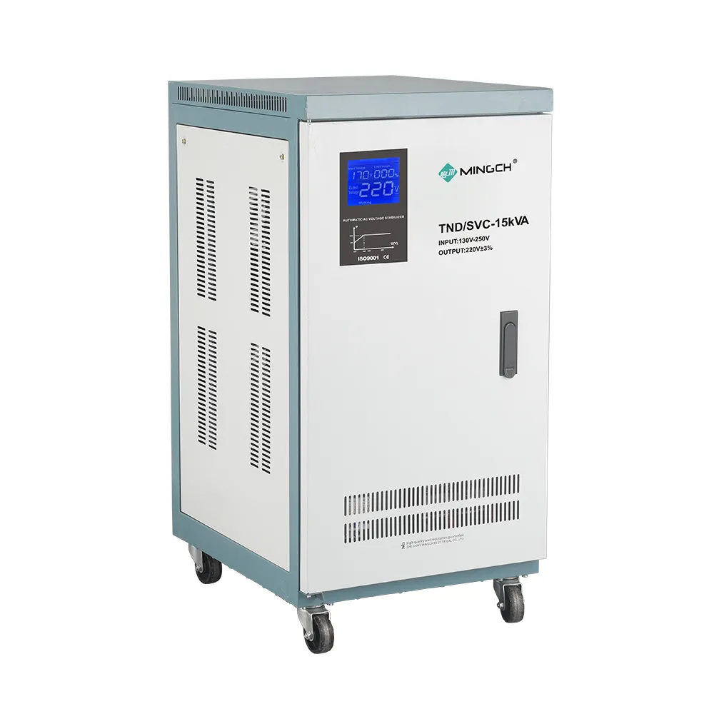 Monophasé 120V 220V 230V SVC 5KVA 10 KW 10KVA 15KVA 20KVA cuivre servomoteur régulateur de tension automatique stabilisateur