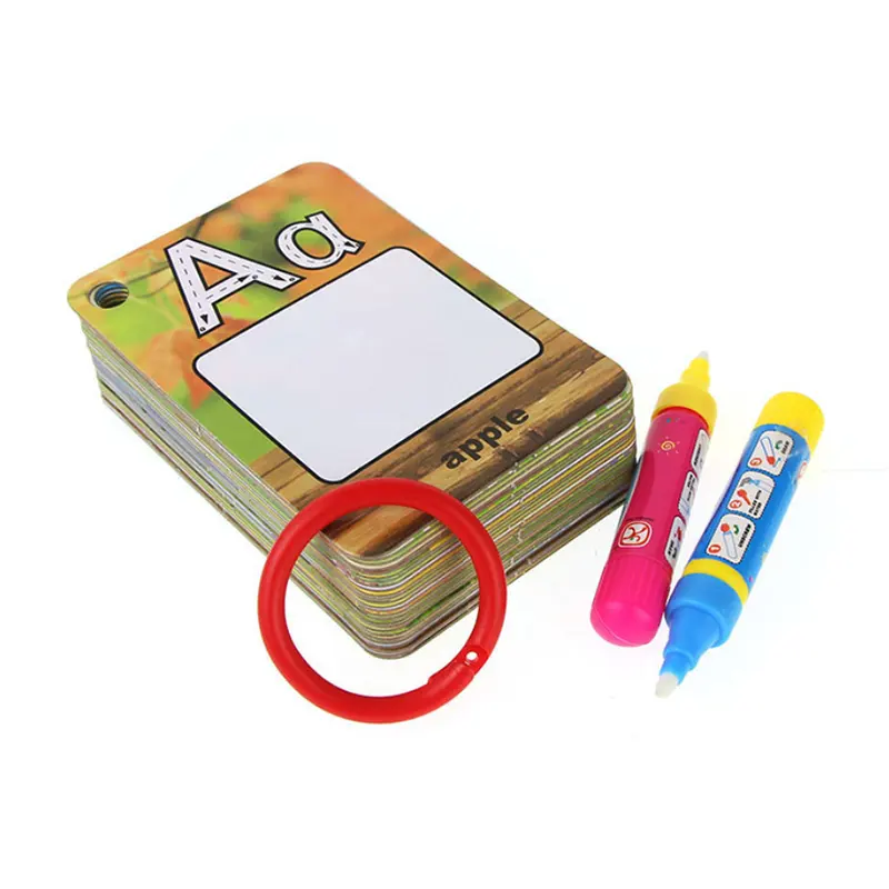 ปากกาเมจิกวาดภาพระบายสีมายากลสำหรับเด็กเพื่อการเรียนรู้ในช่วงต้นของเด็กตัวอย่างฟรีกระดาษแข็งเด็กเล่น ABC แฟลชการ์ดปากกาน้ำ