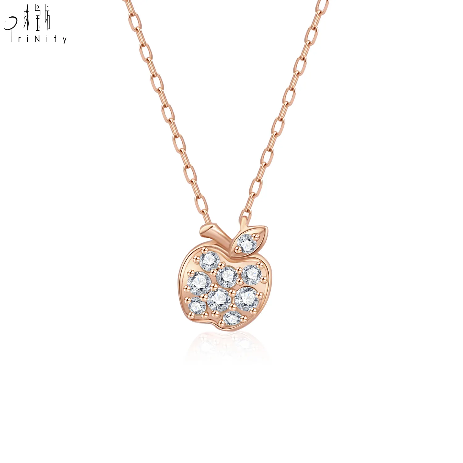 New Arrivals Fine Jewelry Apple Pendant 18K Solid Rose Gold Real Natural Diamond Apple Colar Para As Mulheres