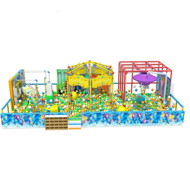 Attrezzature parco giochi al coperto set di giochi con parete di arrampicata tranpoline diapositive ninja corda corso e schiuma piscina di palline