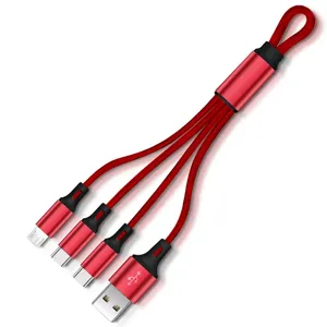 促销礼品定制标志钥匙扣尼龙编织3合1 <span class=keywords><strong>USB</strong></span>充电线企业广告礼品