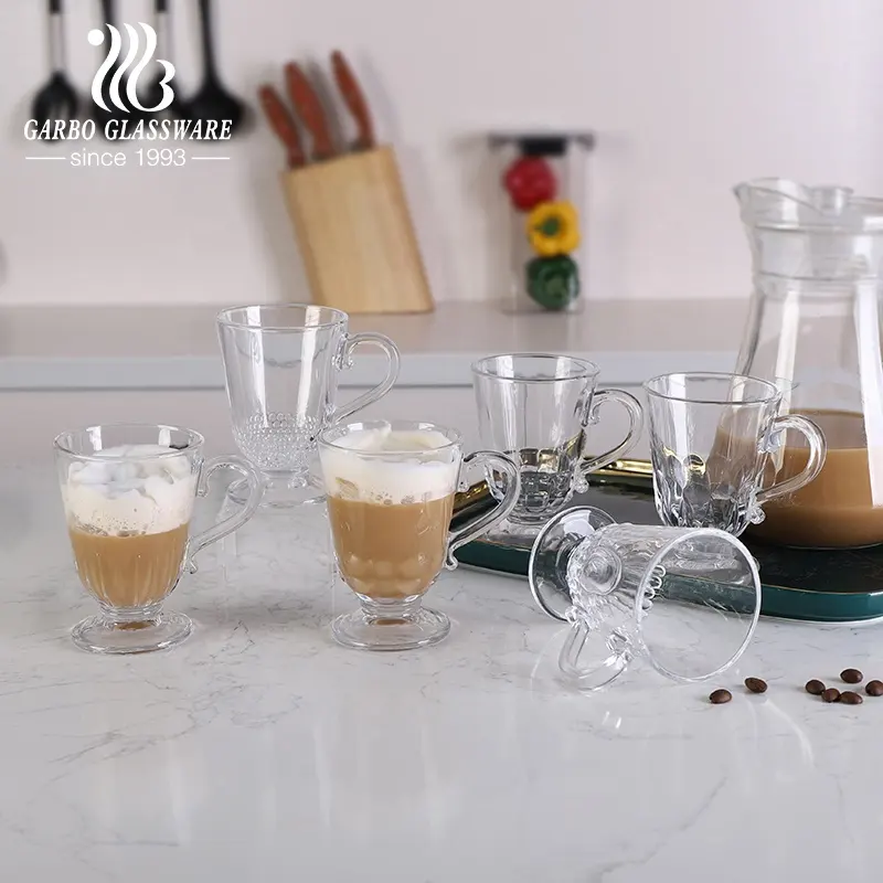 Latte Tasse Glas becher für Kaffee Tee trinken eigenes Design gravierte Glas Latte Tasse mit Griff hohe Qualität zu günstigen Preis