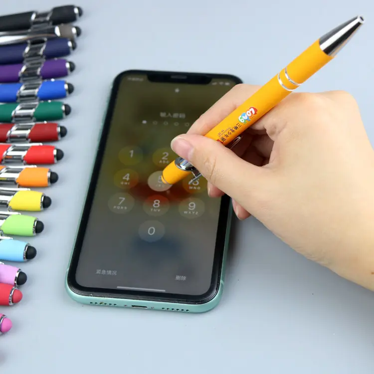 Caneta esferográfica de metal colorida brilhante Stylus de forma simples com logotipo personalizado