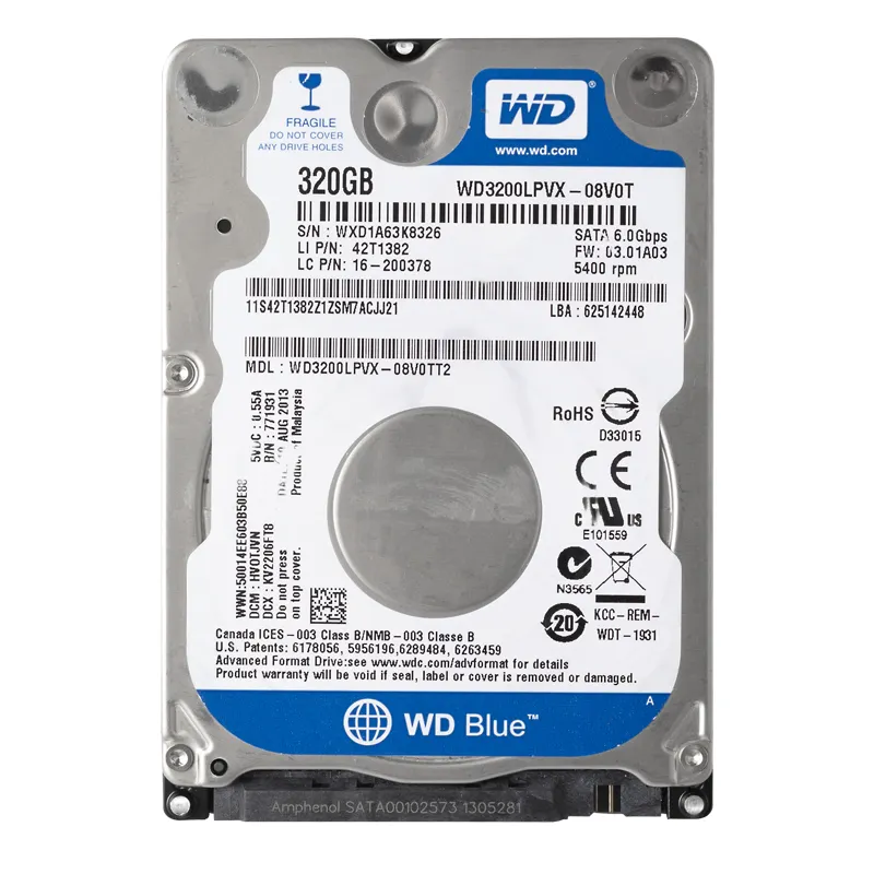 Utilizzato Tirare Fuori 320Gb 2.5 "SATA Hard Disk Drive Interno 3 Gb/s 8M 7 millimetri 5400 RPM WD3200LPVX per il Taccuino Del Computer Portatile HDD