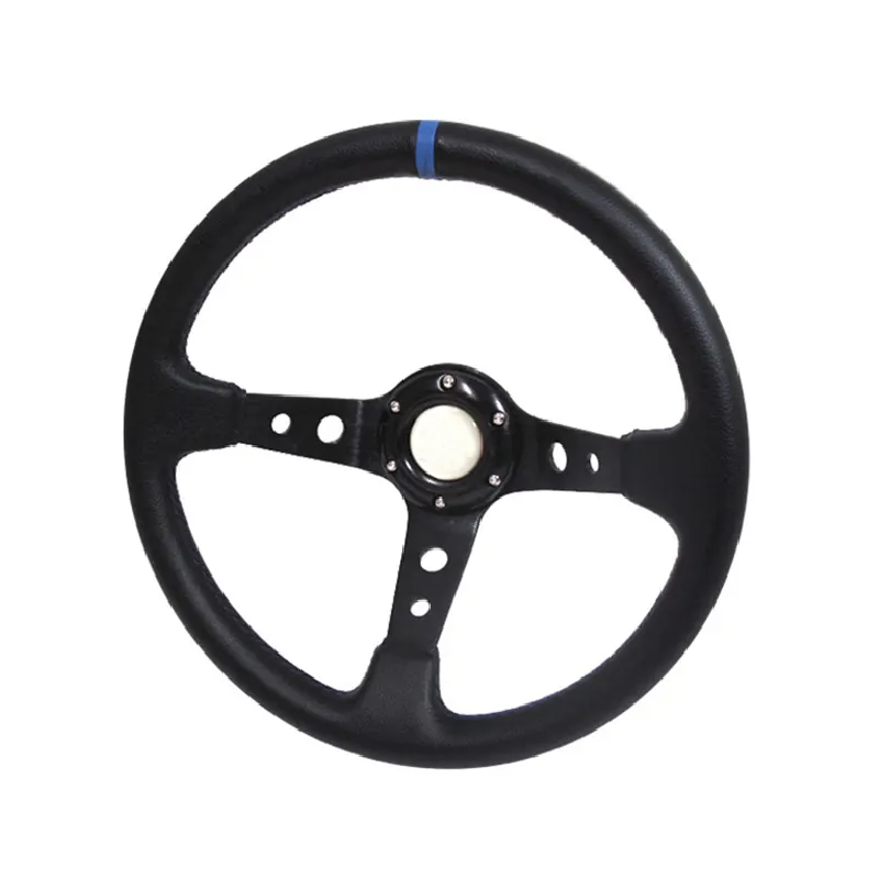 العالمي 350 مللي متر طبق عميق أسود PVC جلدية عجلة القيادة مع الأزرق خياطة