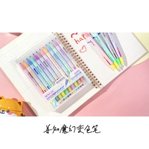 Nuevo resaltador de cambio de Color mágico de doble extremo, marcador creativo para estudiantes, marcador resaltador de 6/12 colores - Product Image 6