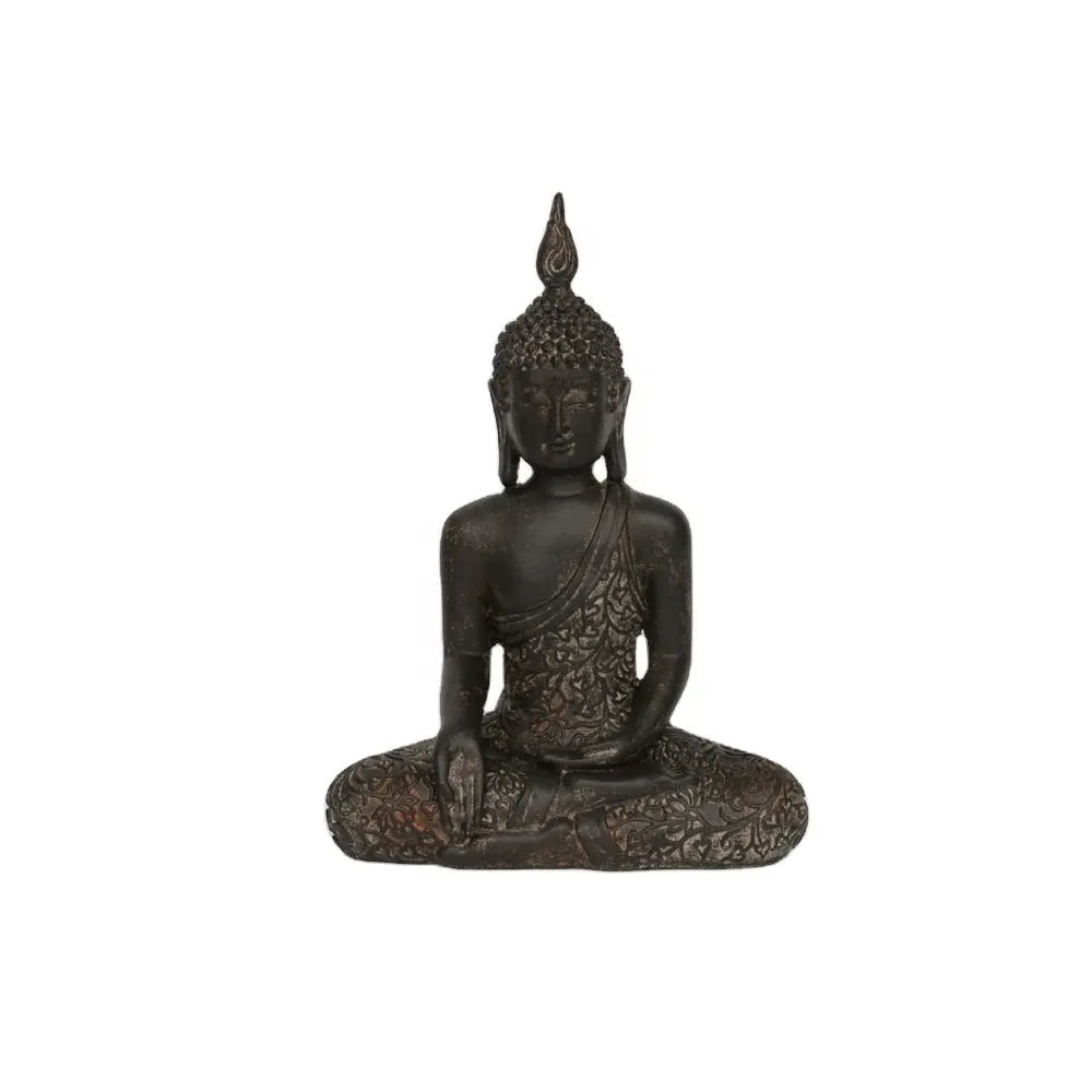 Escultura de resina con diseño de Buda para jardín, escultura de resina con diseño de estatua de Buda en color negro y marrón, perfecto para regalo de meditación, venta directa de fábrica