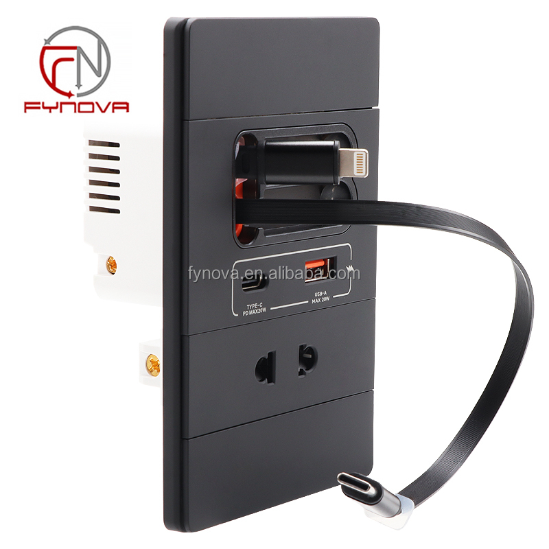118mm, 1 foudre + 1 câble USB C, 1USB A + C charge, 1 * prise 2 broches