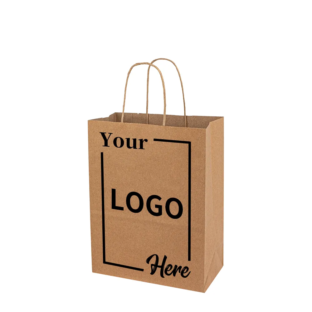 Bolsa de compras de papel biodegradable personalizada, bolsa de papel para regalo de boda con asa de cuerda