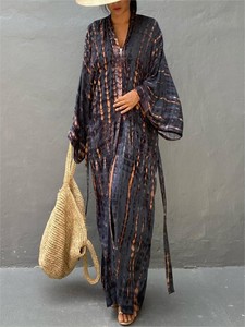 Printed Cardigan Bikini Blouse Loose <strong>Sarong</strong> Style Sun Protection Beach Jacket Plus Size One - Product Image 3