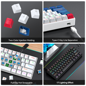 Teclado para juegos T60, con cable, retroiluminado RGB, 60%, 63 teclas, Mini teclado para juegos, Teclado mecánico programable, - Product Image 6