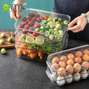Cajas apilables de plástico para almacenamiento de nevera, contenedores reutilizables con tapa - Product Image 6