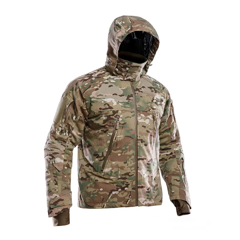 戦術的な綿の服冬の屋外極寒の服メンズスキー服カモフラージュマルチカムジャケット防風ジャケット