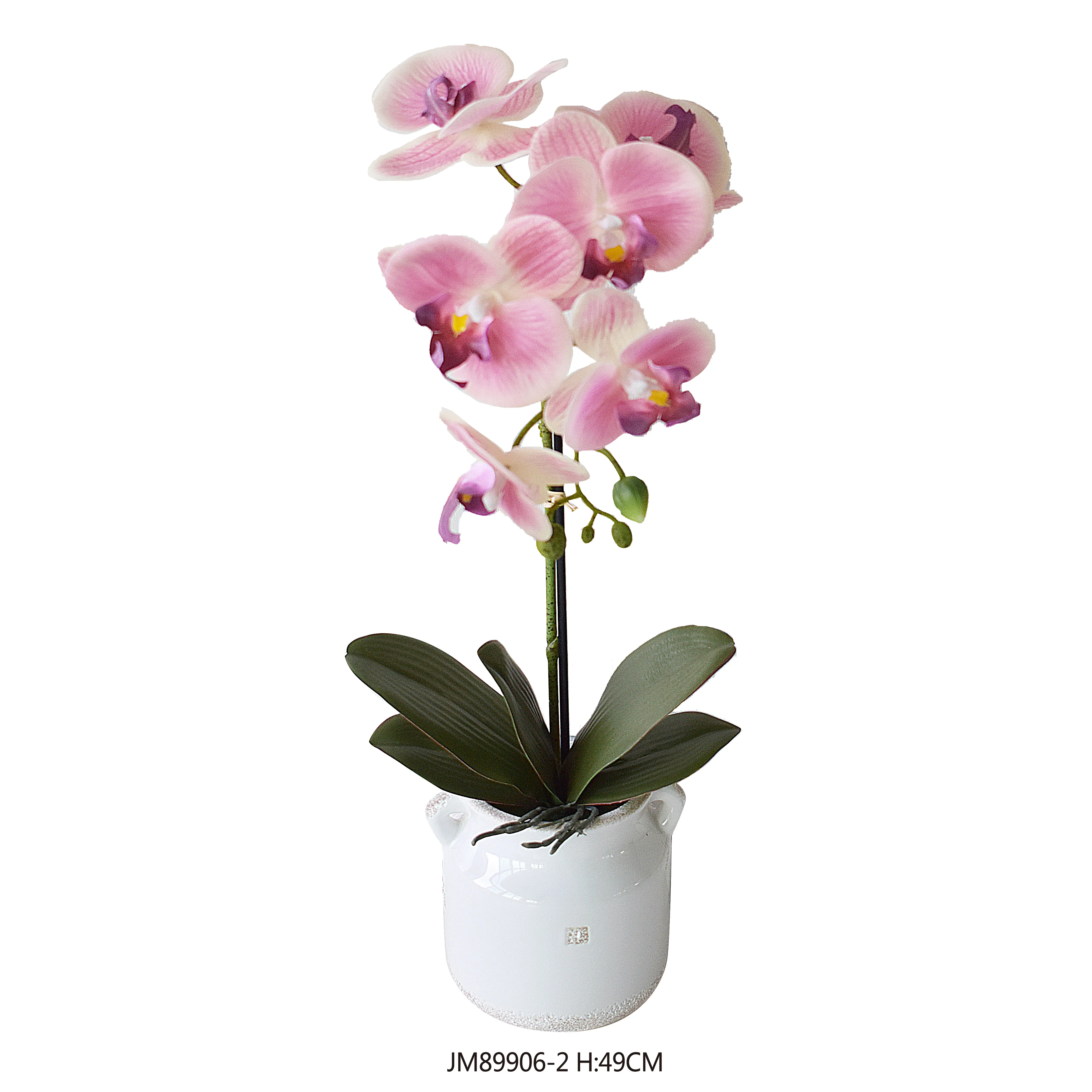 Flor Artificial para bonsái, orquídea artificial con maceta, venta al por mayor