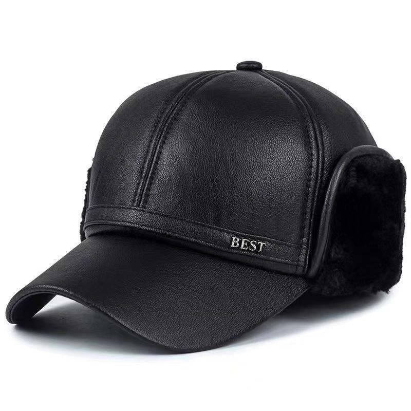 Casquette de baseball BOSS en cuir, mi-oreille, noire