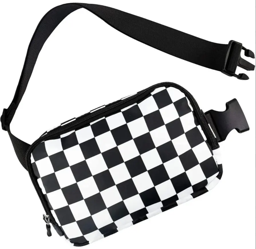 काले और सफेद चेकर बेल्ट बैग हर जगह फैनी पैक महिला के लिए यात्रा स्लिंग बैग