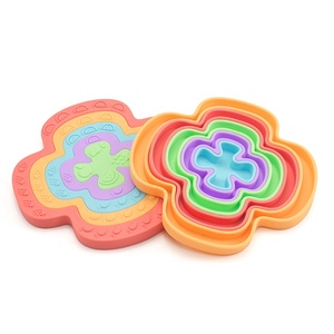 Toptan komik silikon bebek banyo diş kaşıyıcı oyuncak seti çok kolay öğrenme renk bulmaca blokları ve yuvalama oyuncak çocuklar için yemek - Product Image 5