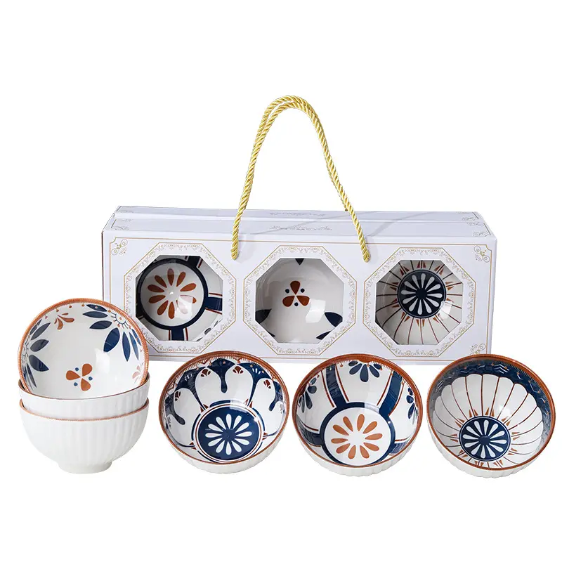 Bol en céramique japonais peint à la main Design minimaliste Technique personnalisée Vaisselle durable Coffret cadeau