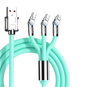 Factory OEM <strong>3</strong> <strong>in</strong> <strong>1</strong> Liquid Silicone Micr USB Type C Data <strong>Cord</strong> 180 Degrees Rotating Phone Game 120W Fast Charging Cable - Product Image 1