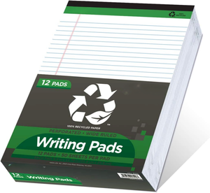 Legal Pads <strong>Writing</strong> Pads Recycled <strong>Paper</strong> 8.5&quot;x11.75&quot;Wide <strong>Ruled</strong> 50 Sheets 8-1/2&quot;x 11-3/4&quot;Perforated Write Pad White Pack of 12pads - Product Image 1