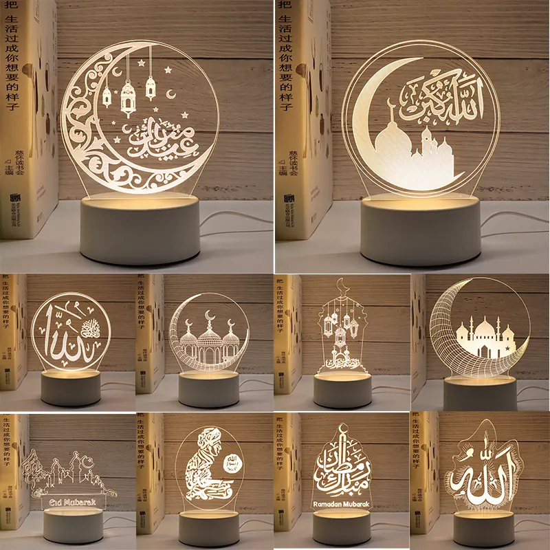 Eid Mubarak 3D lamba akrilik ışık LED gece lambası ramazan Kareem dekorasyon ev yatak odası ramazan müslüman Eid Al Adha için hediye