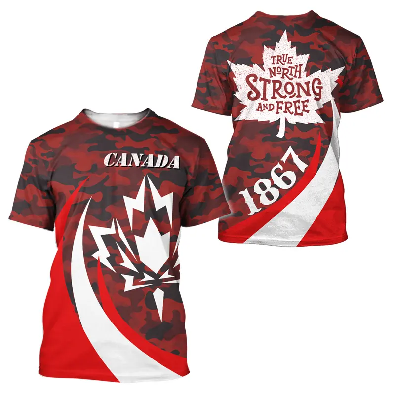Camiseta con gráfico de bandera del Día de Canadá para hombre, camisetas con emblema canadiense con estampado 3D genial, camisetas de manga corta de talla grande para hombre, ropa de calle