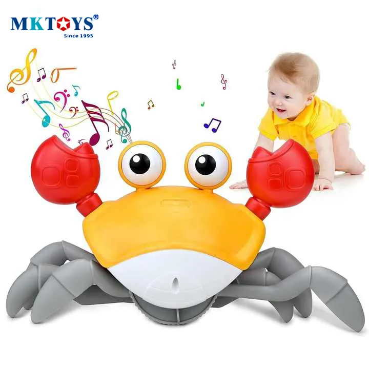 Crianças quentes Kawaii Sensorial Interativo Eletrônico Andando Caranguejo Brinquedo com Música Soa Diversão Infantil Rastejando Caranguejo Brinquedo Do Bebê