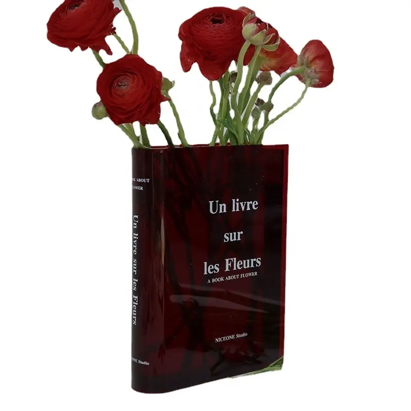 Venda quente Livro forma Acrílico claro Vidro pequena flor vaso e mesa organização tabletop Flores Vaso