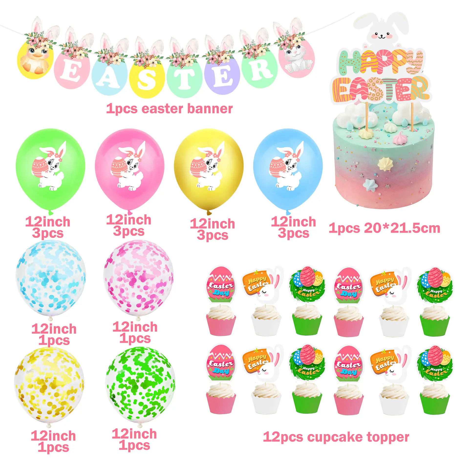 2024 Sản phẩm mới bán buôn Latex Balloon Set Easter Bunny Balloon Nguồn cung cấp bên bánh Topper Easter Balloons trang trí