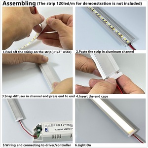 10-Pack 150CM 4.92FT LED Strip อลูมิเนียมโปรไฟล์พร้อมตัวกระจายน้ำนม,ช่องแสงเทปปิดภาคเรียน24.7X7MM สำหรับริบบิ้นกว้าง12มม - Product Image 3