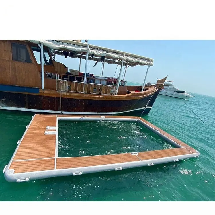 Wholesale Customized Inflatable Yacht Pool Mini Aqua Island Floating Swimming Pool Retractable Sea Pool with Net