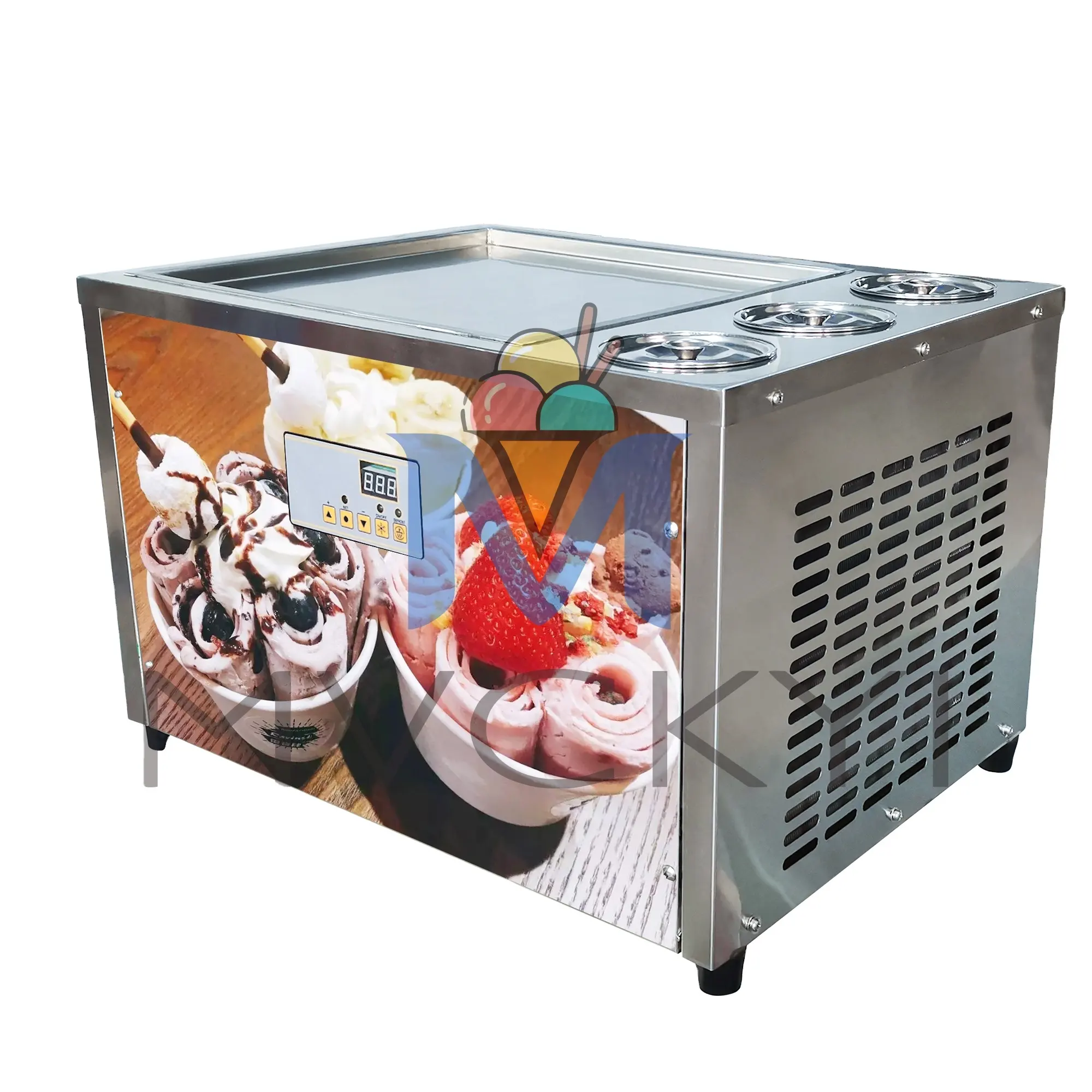 Mvckyi macchina per gelato commerciale in rotolo con secchi da 3 pezzi/padella per gelato allo Yogurt congelato/macchina per rotoli di gelato fritto quadrato