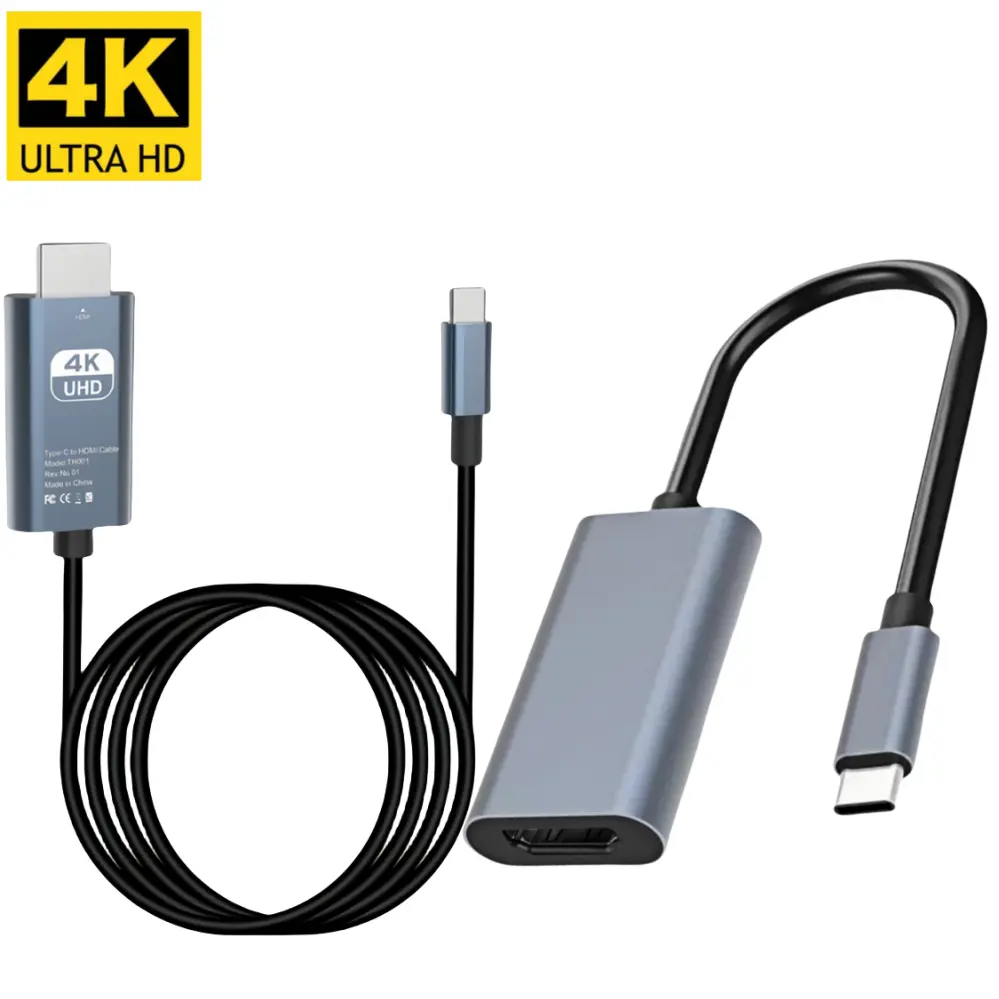 Adaptador 4K de tipo C a HDMI, estación de acoplamiento macho a HDMI hembra, cable convertidor USB C a HDMI HDTV para Macbook Pro Samsung