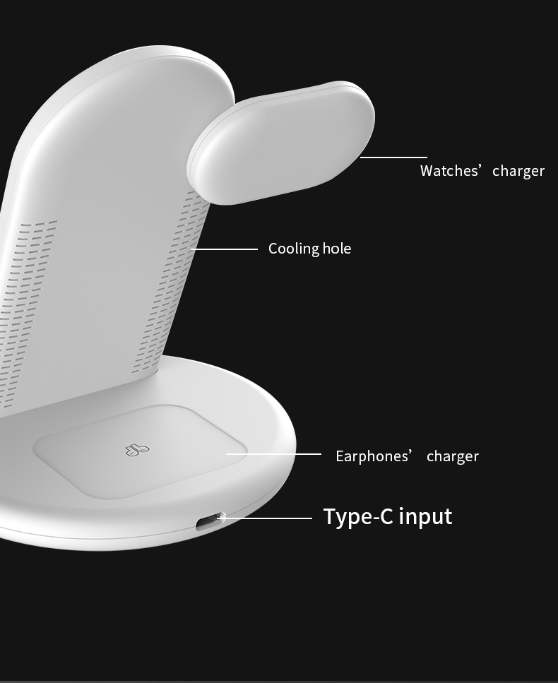 WiWU 3 in 1 wireless charger stand for mobile phone smart watch 20W fast charge desktop stand charger