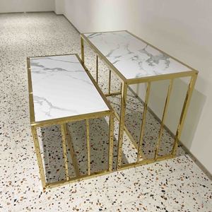 Conjunto de mesa con diseño de tienda de Boutique, estante de ropa, soporte para zapatos, encimera dorada, mesa de exhibición de nido de Metal - Product Image 6
