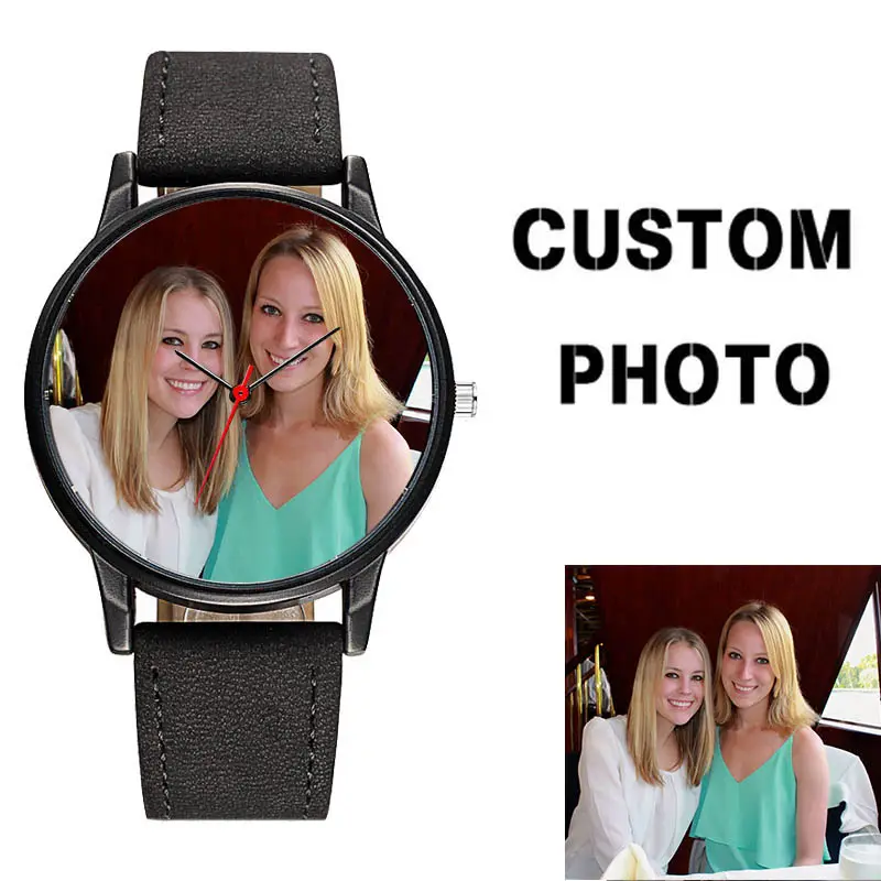 Bajo MOQ DIY Dial personalizado Imagen personalizada Impreso Foto Reloj Correa de cuero Reloj de pulsera de moda para niño niña Regalo Reloj OEM