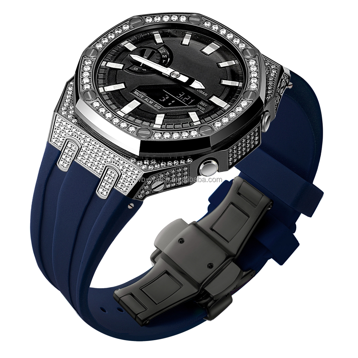 Boîtier noir + bracelet bleu
