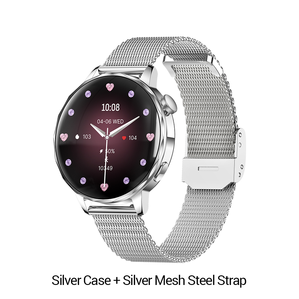 Boîtier argenté + bracelet en acier à mailles argentées